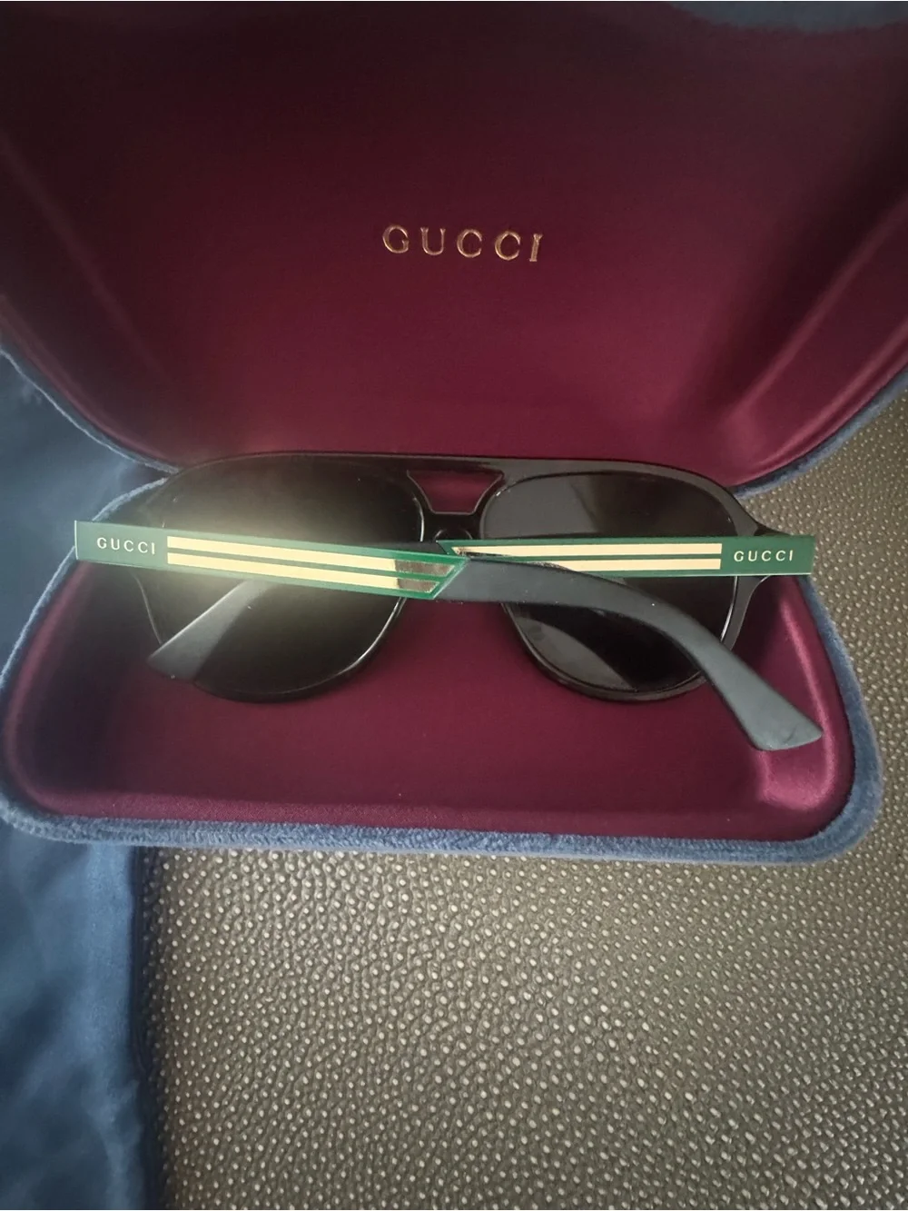 Gucci Tortoiseshell Frame Sunglasses with Green Temples